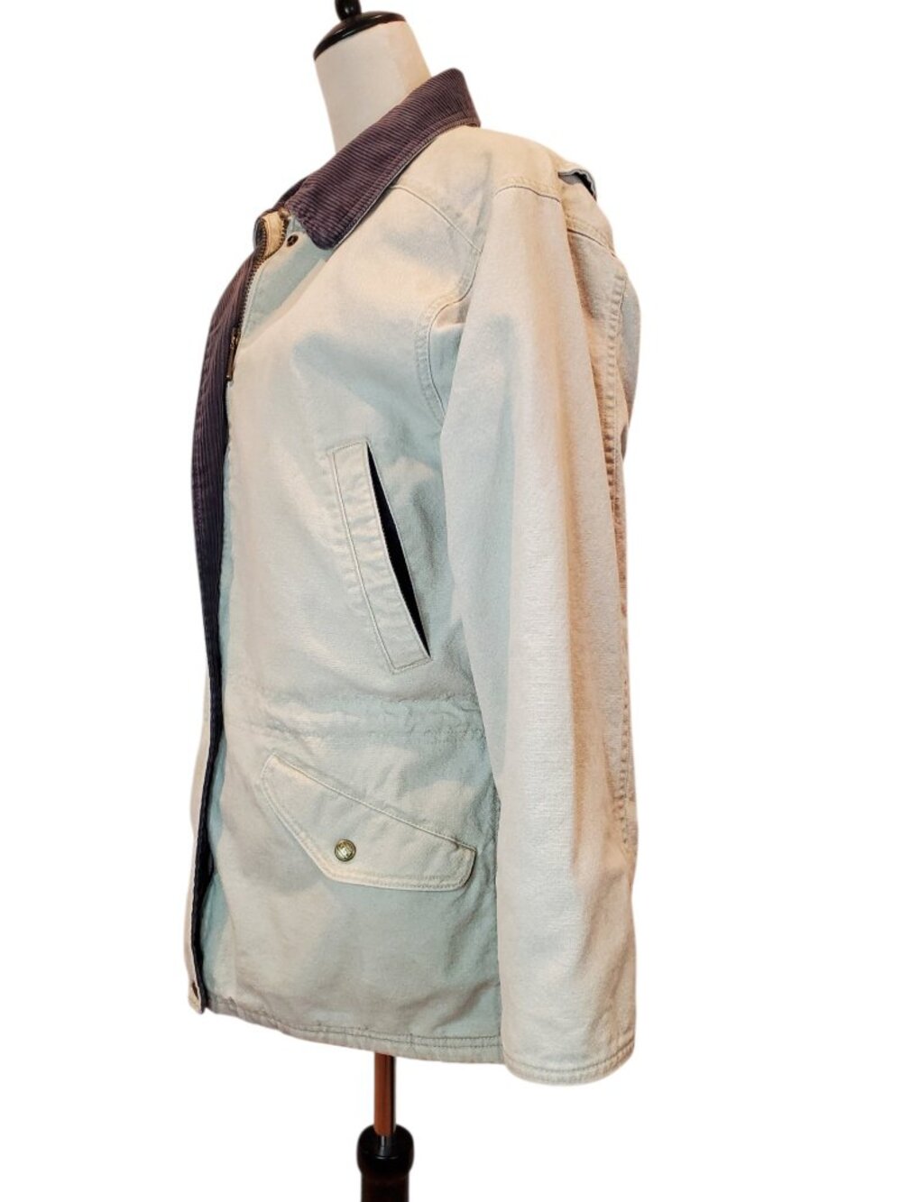 LL BEAN Vintage Barn Coat Field Jacket Womens Khaki/Stone Corduroy/Sherpa Collar - Picture 5 of 12